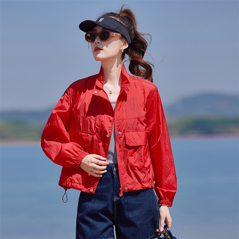 2026夏季新款韩版时尚休闲连帽防晒衣女宽松显瘦短款外套薄款上衣,女装短外套,靓衣阁