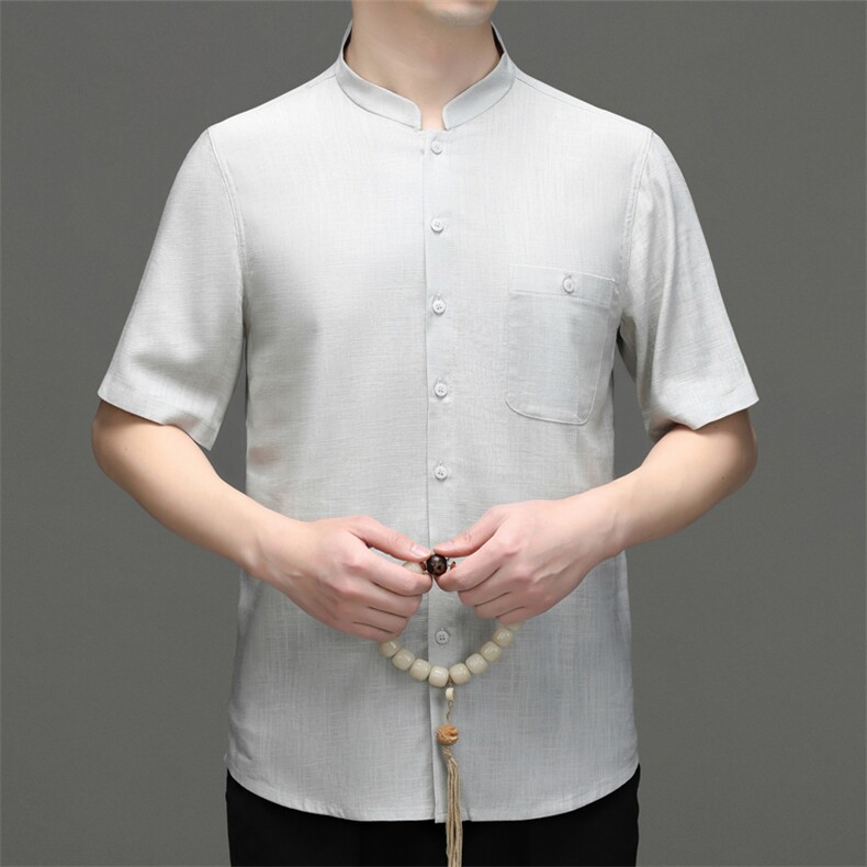 夏季棉麻男士亚麻短袖t恤2023新款复古唐装休闲半袖衣服汉服男装,男装民族服装,电商B212（原钱塘6029）