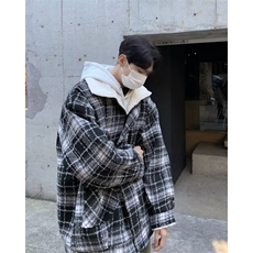 格子毛呢大衣男冬季2023新羊羔毛棉衣外套加绒加厚翻领棉袄M9017，男装夹克，星座1116A-1（原606A）