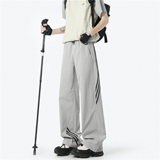 KISKO美式垂坠感条纹运动休闲裤男女潮流直筒阔腿户外冲锋裤子ins，男装休闲裤，星座506A