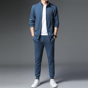 2023秋季新款男装中年男士商务休闲套装长袖立领卫衣薄款两件套,男装休闲套装,电商B212（原钱塘6029）