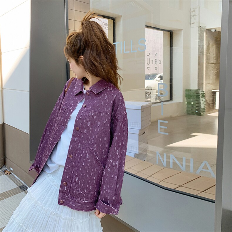 25春季新款【已做货】重工艺紫色韩版牛仔外套-8018-P165-K238,女装短外套,2C317