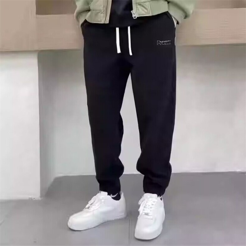 美式高街卫裤男宽松加绒加厚束脚运动裤侧边条纹裤子拼接休闲长裤,男装休闲裤,星座506A