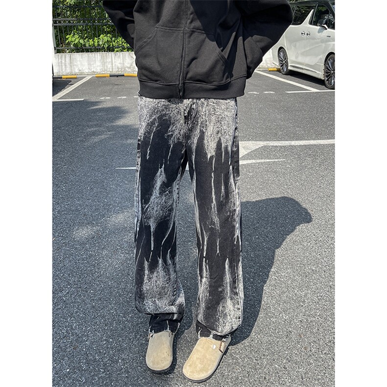 美式高街vibe小众扎染直筒牛仔裤货号K668P60,男装牛仔裤,电商A063