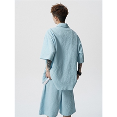 TZ25132-P52特控88大码轻薄短袖工装泡泡格套装，男装休闲套装，电商D232