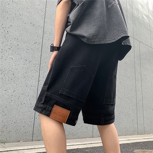 港风大码水洗做旧反穿阔腿牛仔短裤男潮牌 XZ213-NZ7034-P40控68图片