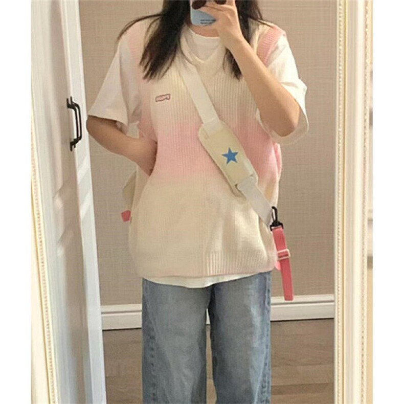 渐变鹿毛绒针织马甲男女春秋季宽松百搭V领背心情侣毛衣M6502,男装背心/马甲,星座1116A（原606A-3）