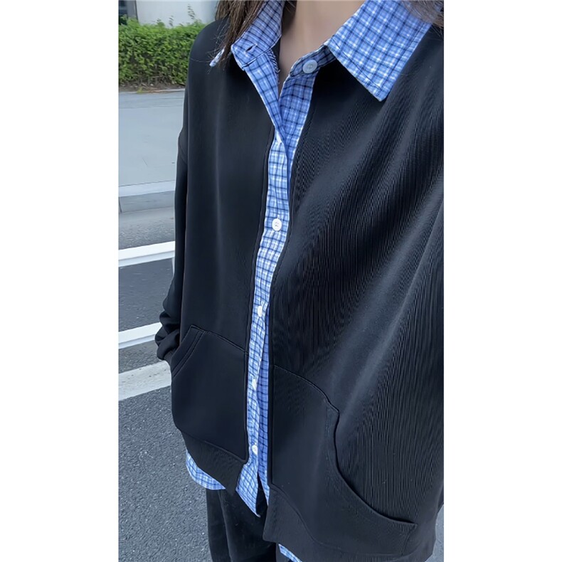 特批45新品假两件男女同款情侣拼接格子休闲卫衣百搭WY8715,男装卫衣,电商A128