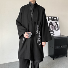 春装24新风潮书法刺绣风衣新中式汉元素长款改良汉服开衫外套，男装风衣，星座909