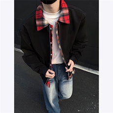 老钱风假两件翻领夹克外套男春秋拼接撞色美式CLeanfit飞行服P80，男装夹克，电商C306-1
