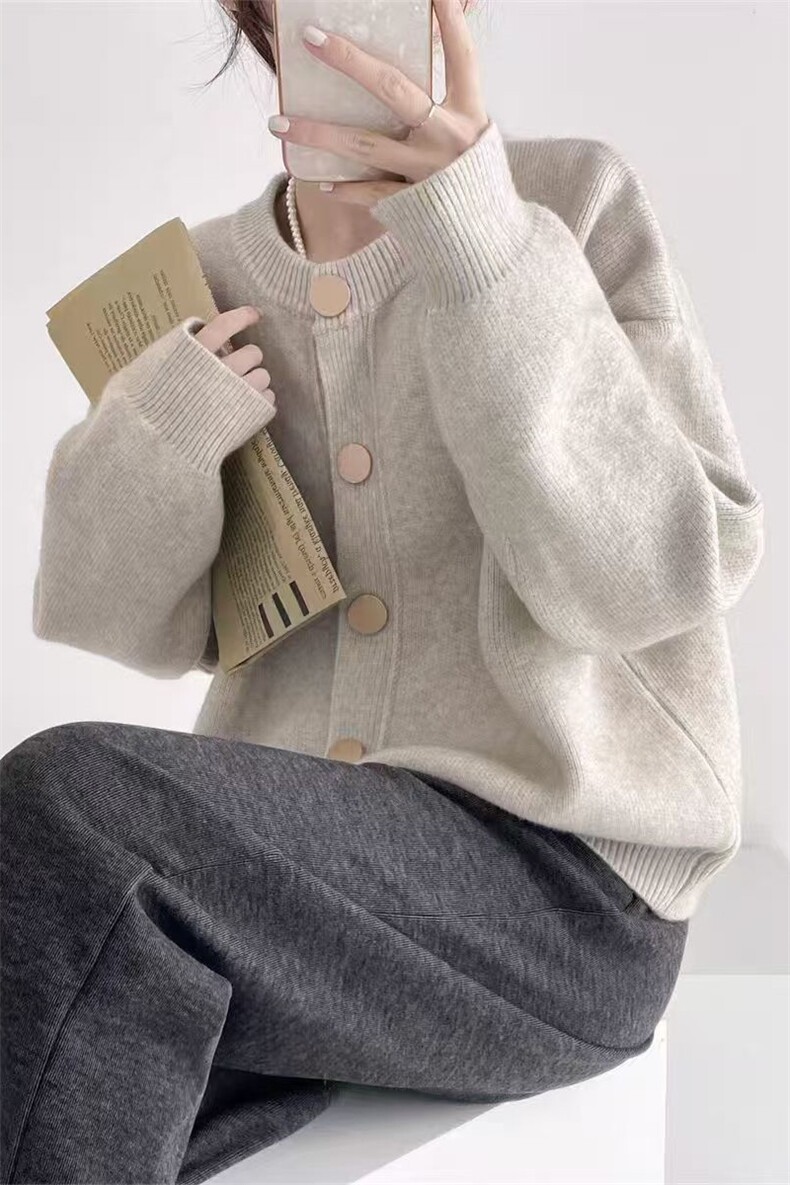 法式优雅加厚低领羊毛开衫羊毛显瘦百搭外套,女装羊毛衫,旭驰羊绒