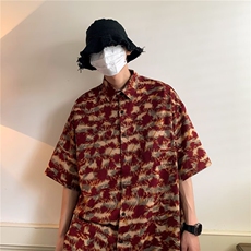 夏季新款美式复古港味潮牌宽松短袖花衬衫男女休闲设计感小众衬衣，男装衬衫，星座601-2