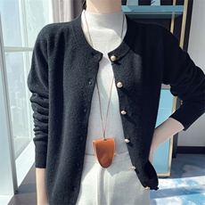 随意穿搭~圆领珍珠扣女纯山羊绒衫针织开衫长袖新毛衣外套，女装针织衫/毛衣，科源羊绒
