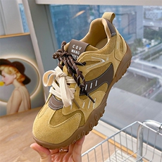 真皮厚底德训鞋女2024秋冬新款拼色双鞋带运动老爹鞋休闲阿甘鞋女，女鞋休闲鞋，电商A223