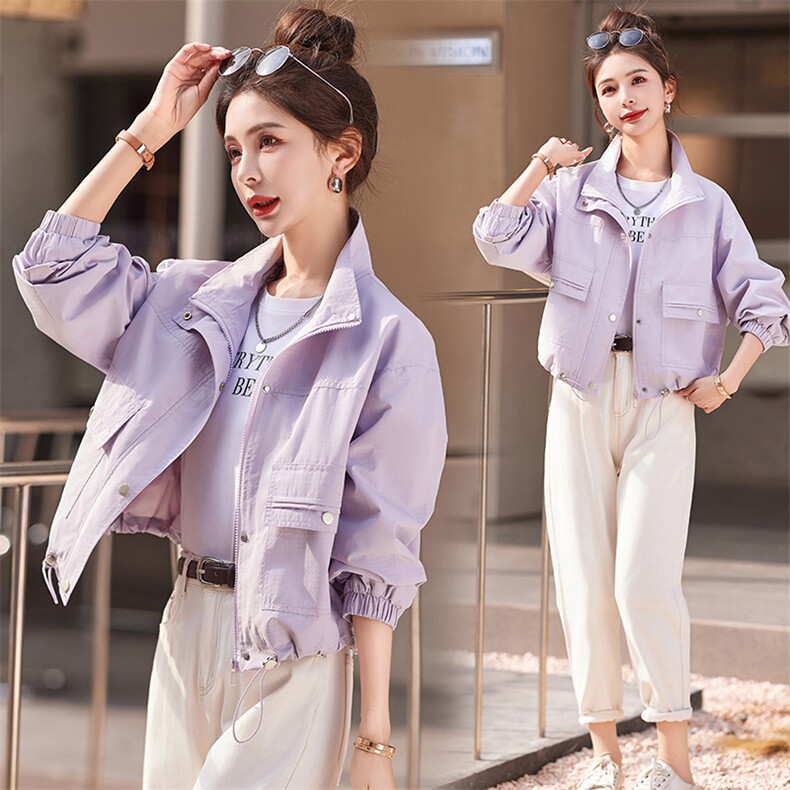 独特漂亮初春紫色气质薄款外套女春秋2025新款韩系休闲时尚工装潮,女装短外套,悦祺
