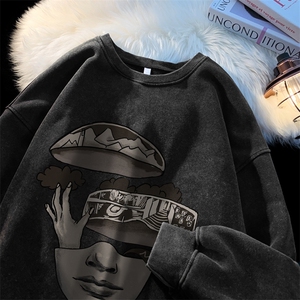 秋装复古美式水洗做旧重磅圆领卫衣301B-JB7528-P58图片