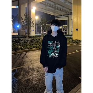 手绘涂鸦印花LOGO男女情侣潮牌连帽卫衣图片