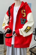 2023秋装新品男士青少年开衫夹克毛巾绣连帽棒球服外套7309-P110，男装夹克，电商A441-1