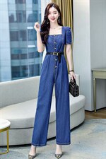 2022夏季新款时尚个性气质减龄方领修身显瘦连体裤，女装连体裤，布芭啦