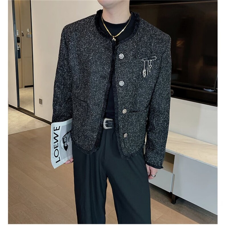 小香风毛绒西装外套男秋冬季高级感韩版潮流宽松加厚短款夹克上衣,男装夹克,星座1210-1