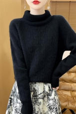 高领麻花秋冬简约宽松休闲舒适长袖羊毛衫，女装羊毛衫，绒汀羊绒