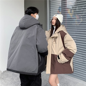 EQ338 拼色连帽字母印花冬季加厚工装棉衣外套男女情侣装2024新款图片