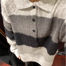 秋冬季原宿风复古撞色条纹设计感针织衫男POLO领休闲毛衣M2385，男装针织衫/毛衣，星座1116A（原606A-3）