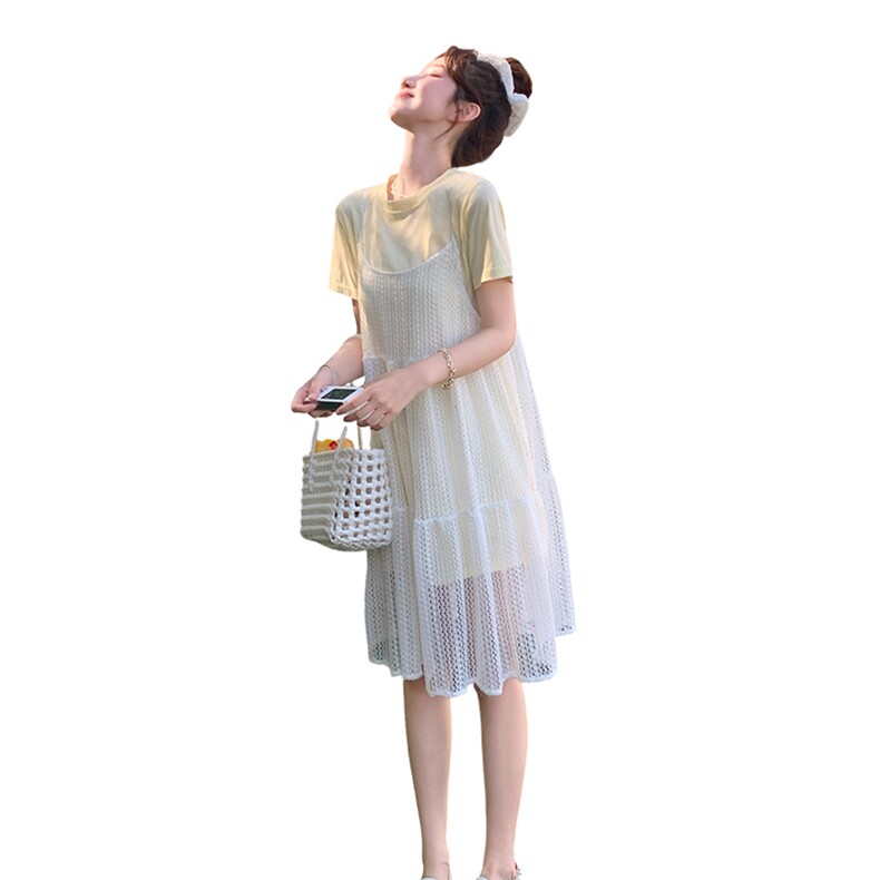 韩系甜美减龄吊带裙套装女夏季2025新款镂空连衣裙宽松T恤两件套,女装套装/套裙,浙宝220