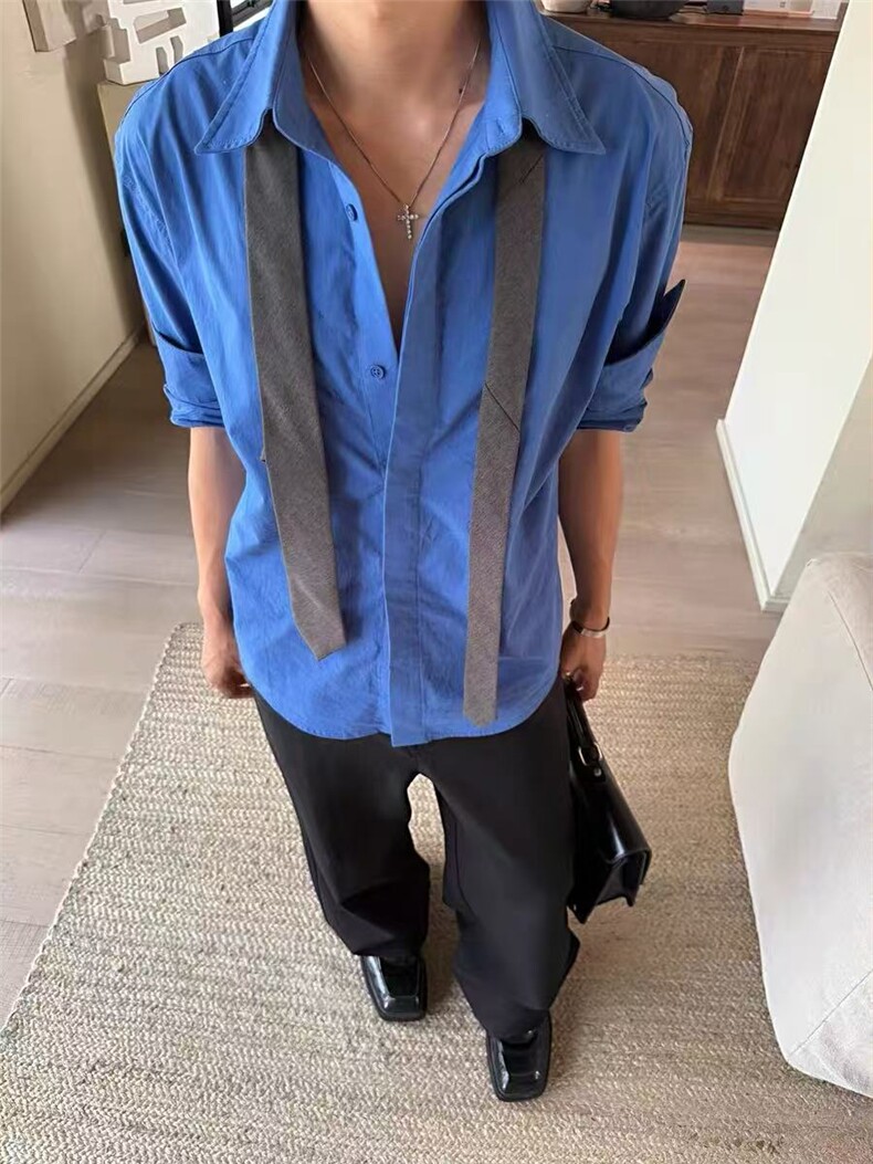 纯棉硬挺抗皱纯色百搭隐藏扣高级感男女长袖衬衫~C26101批45,男装衬衫,星座1411A-6