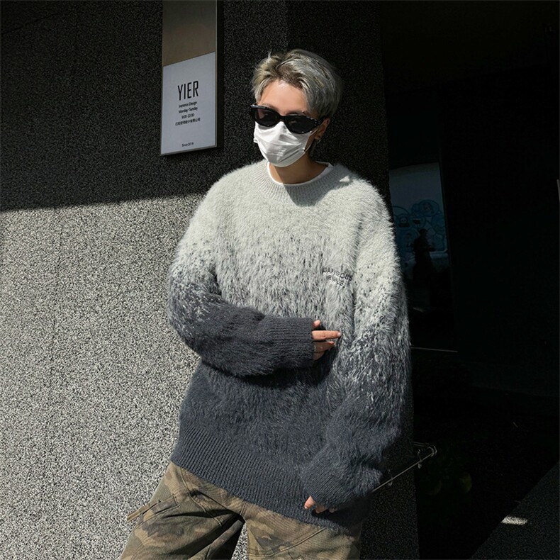 冬季保暖渐变色仿貂毛针织衫潮流时尚加厚宽松百搭毛衣,男装针织衫/毛衣,星座410-7