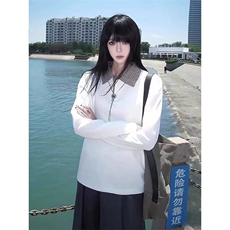 美式千鸟格polo领短袖男正肩T恤老钱风穿搭宽松休闲上衣TG137，男装T恤，星座208-5