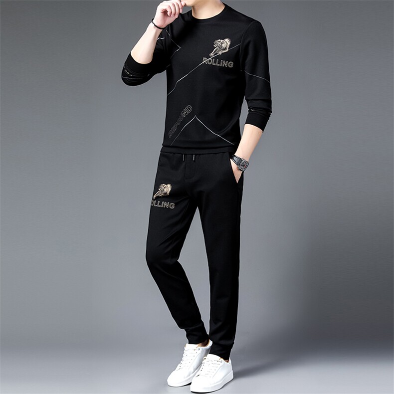 秋冬季新款男士宽松免烫休闲卫衣套装中青年厚款保暖两件套潮，男装休闲套装，电商B212（原钱塘6029）