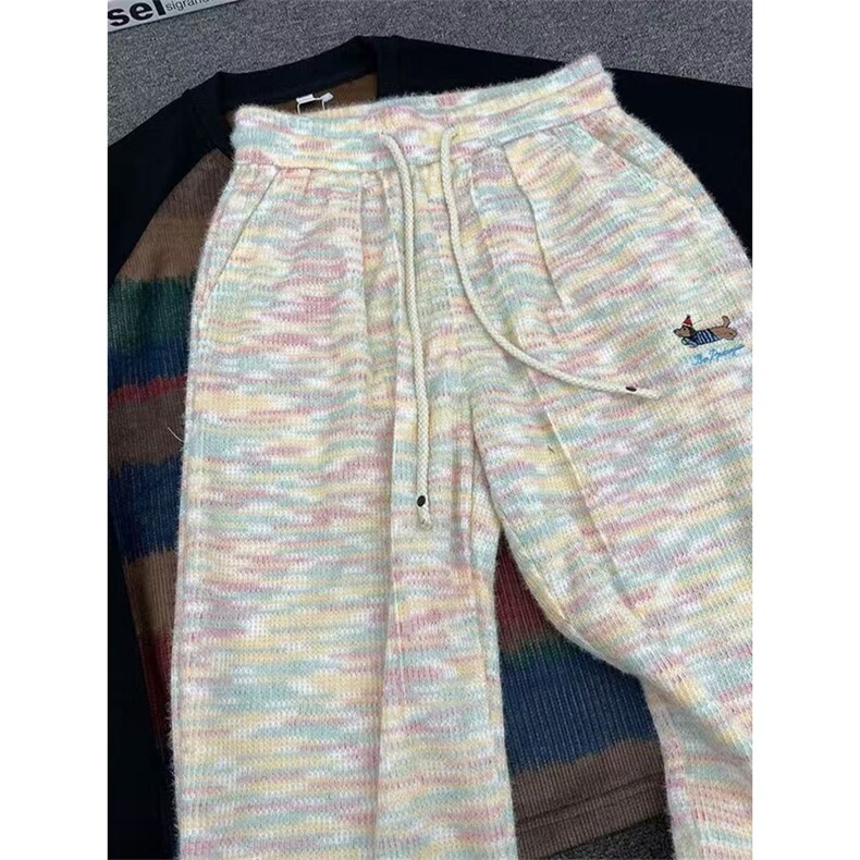 网图有货 海马毛扎染腊肠狗刺绣针织慵懒风休闲裤男女 A977-P40图片