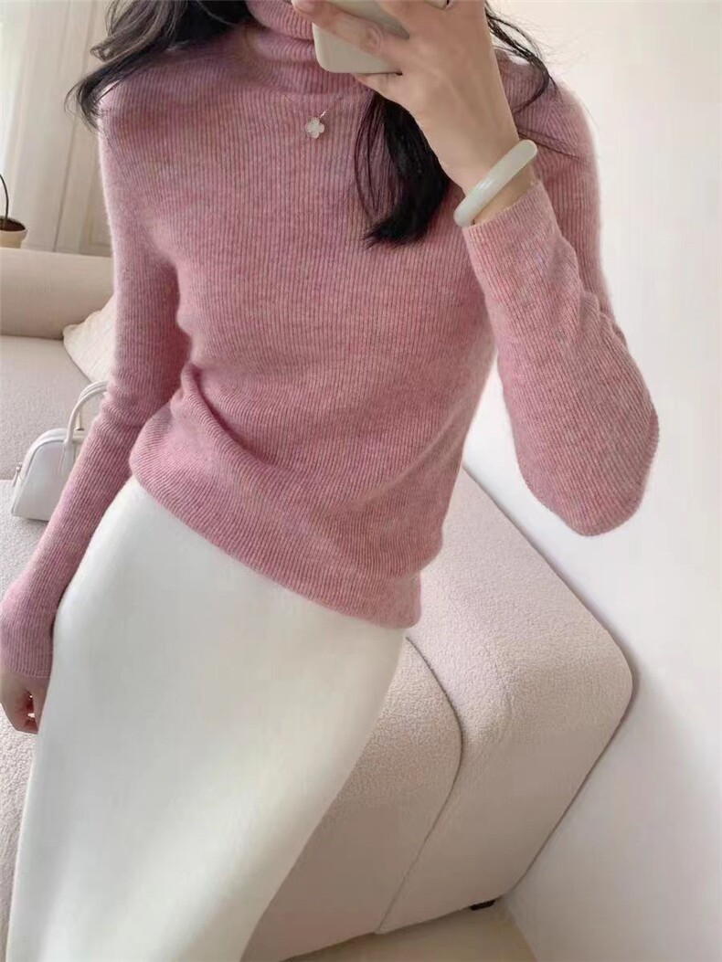 秋季新款舒适显瘦时尚百搭元宝打底堆堆领打底衫,女装羊毛衫,恒恩羊绒