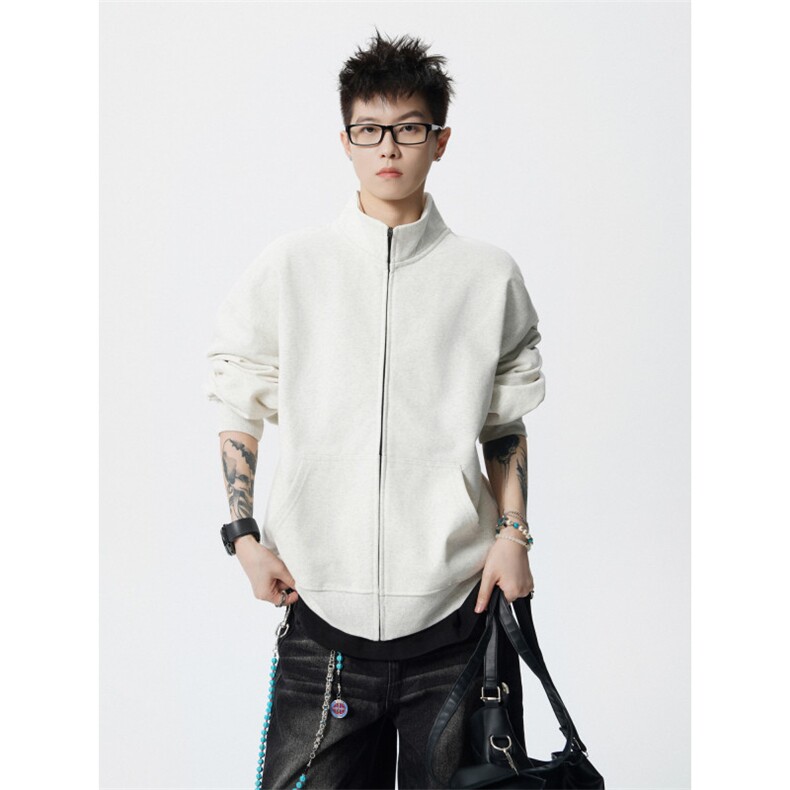 706-LK2150-P48现货秋季美式情侣廓形纯色拉链开衫立领卫衣,男装卫衣,星座706