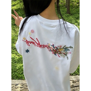 万针全刺绣工艺抖音得物高品质260克重磅纯棉双纱美式高街短袖T恤图片