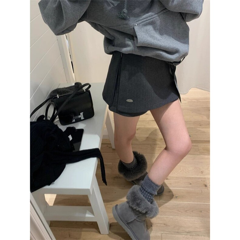 JK2502-P50韩系时尚假两件毛呢半身裙女ins新款复古百搭包臀裤裙，女装半身裙，星座617A-2