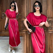 2022夏季新款时尚气质圆领宽松舒适开叉裙摆连衣裙2022年夏季中腰，女装连衣裙，时尚俏佳人