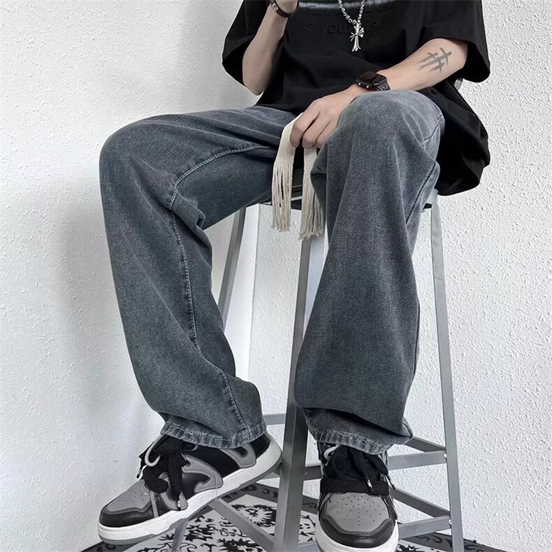 男士牛仔裤潮牌ins抽绳阔腿拖地裤青年百搭坠感直筒长裤NK310-p43图片