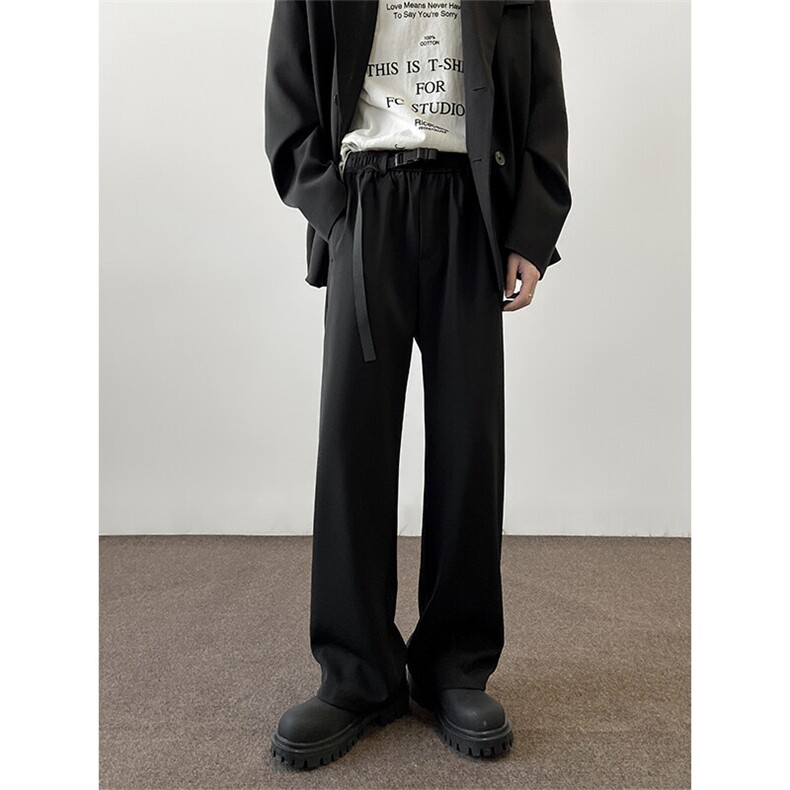 垂感冰丝西裤纯色宽松直筒休闲裤织带腰绳裤子A168-DJK44-TP60，男装休闲裤，电商A168