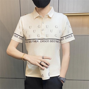 PL017-P35男装短袖t恤夏季衬衫领Polo衫男士翻领上衣薄款印花图片