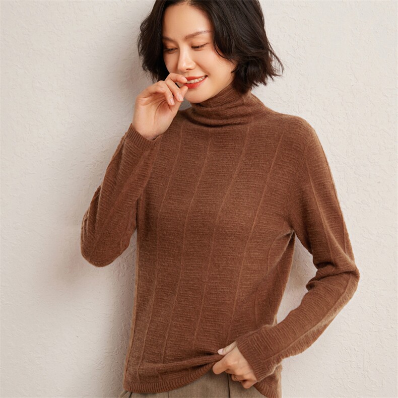 秋冬季35%羊绒65%羊毛休闲百搭12针乱坑堆领羊绒衫,女装羊绒衫,广悦羊绒