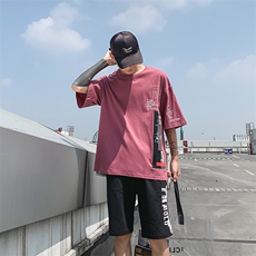 有报告夏季套装男短袖T恤配搭5分裤情侣两件套DS411T，男装T恤，电商A102