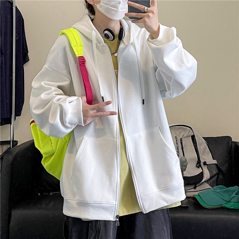 潮流大码休闲宽松情侣开衫连帽纯色卫衣外套W4277-P44【特价】,男装卫衣,电商A007