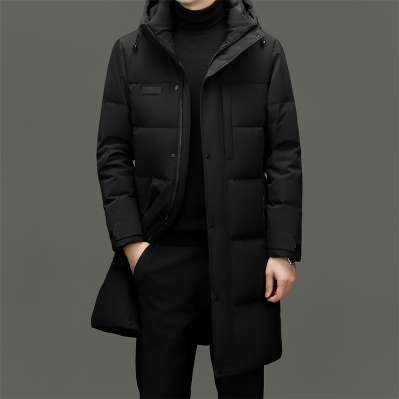 新款高端90白鸭绒时尚男士中长款羽绒服连帽加厚保暖外套男,男装羽绒服,钱塘6003（原4033）