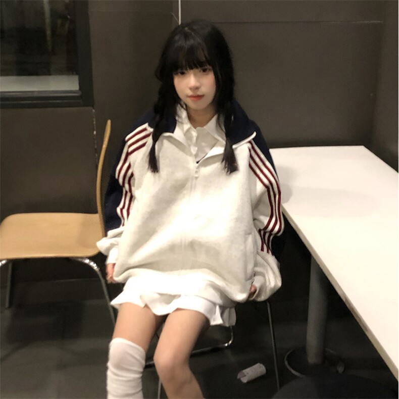 抖音得物高品质美式高街重磅结构织带拼接撞色立领卫衣外套CM41,女装短外套,电商A486-1