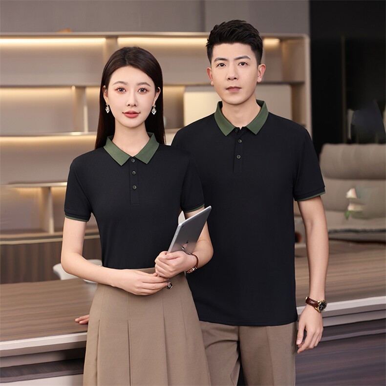 撞色翻领-男女同款舒适简约百搭修身T恤图片