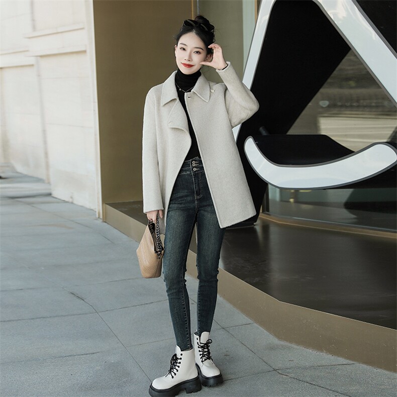 双面羊绒大衣女中长款2025年新款高级感赫本风秋冬季牛角扣呢外套，女装双面呢大衣，丝露怡语