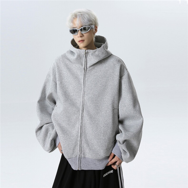 2025灰色重磅连帽卫衣外套男女春秋季宽松运动开衫JK708-P78图片