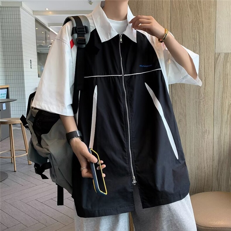 短袖衬衫牛津双拉链免烫拼接撞色双拉链运动街头polo领上衣C8001,男装衬衫,星座1116A-1（原606A）